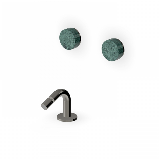 Aver Zucchetti Isy22 ZIS6751.C50 金属黑款,带台面式出水嘴和绿色大理石把手的坐浴盆龙头 | Edilceram Design